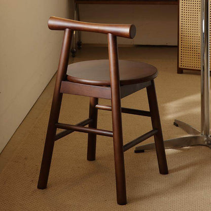 Traditional French Round Solid Rubberwood Sherpa Fabric Elegant Vanity Stool Backrest Armless For Bedroom
