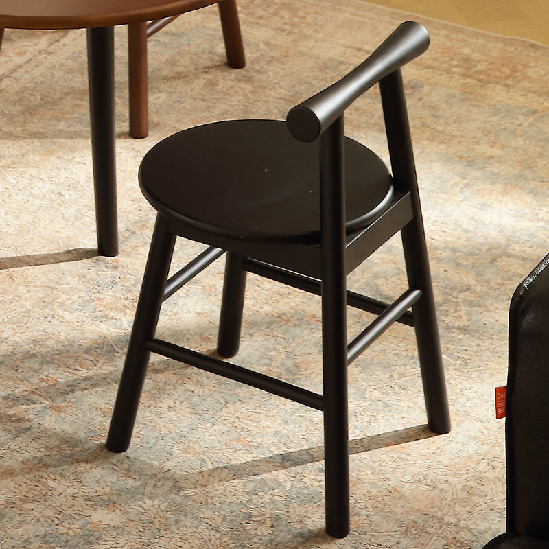 Traditional French Round Solid Rubberwood Sherpa Fabric Elegant Vanity Stool Backrest Armless For Bedroom