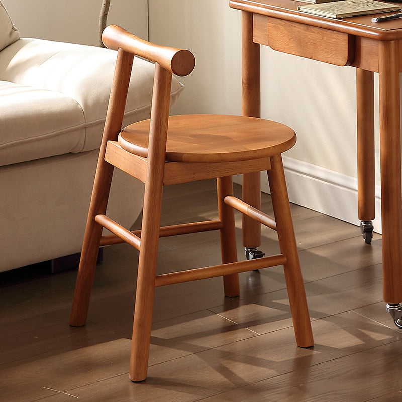 Traditional French Round Solid Rubberwood Sherpa Fabric Elegant Vanity Stool Backrest Armless For Bedroom