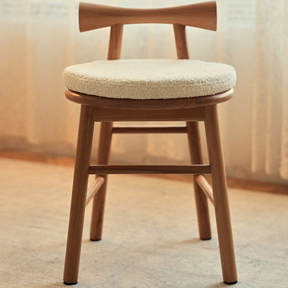 Traditional French Round Solid Rubberwood Sherpa Fabric Elegant Vanity Stool Backrest Armless For Bedroom