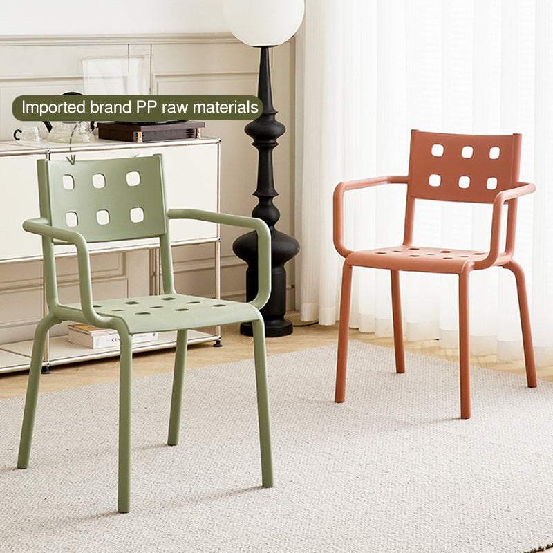 Modern Minimalist Rectangular PP Plastic Stackable Dining Chair Backrest Armrest For Dining Room