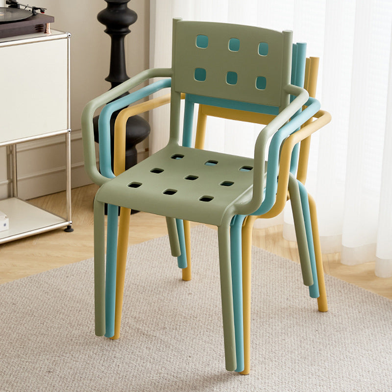 Modern Minimalist Rectangular PP Plastic Stackable Dining Chair Backrest Armrest For Dining Room