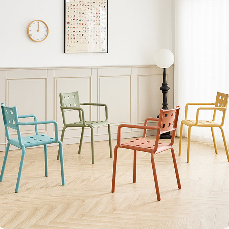 Modern Minimalist Rectangular PP Plastic Stackable Dining Chair Backrest Armrest For Dining Room