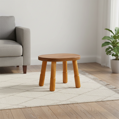 Traditional Rustic Lentil Cashew Shaped Rubberwood Kids Low Stool Backless Armless For Hallway
