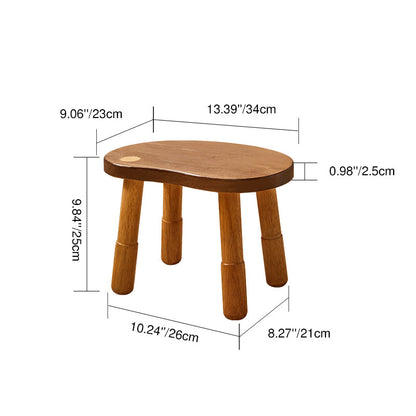 Traditional Rustic Lentil Cashew Shaped Rubberwood Kids Low Stool Backless Armless For Hallway