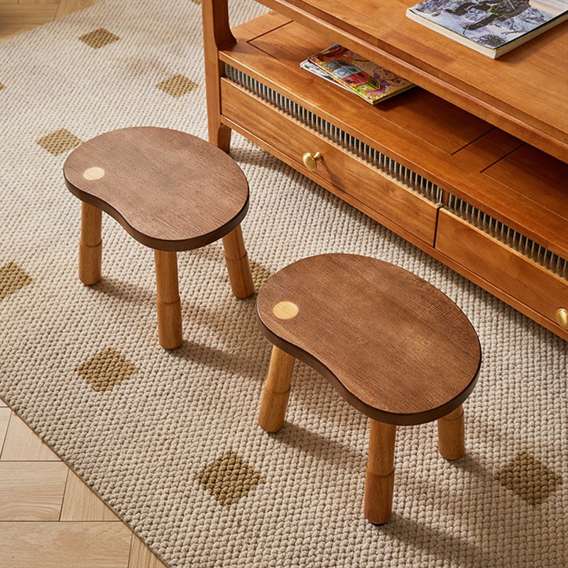 Traditional Rustic Lentil Cashew Shaped Rubberwood Kids Low Stool Backless Armless For Hallway