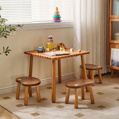 Traditional Rustic Lentil Cashew Shaped Rubberwood Kids Low Stool Backless Armless For Hallway