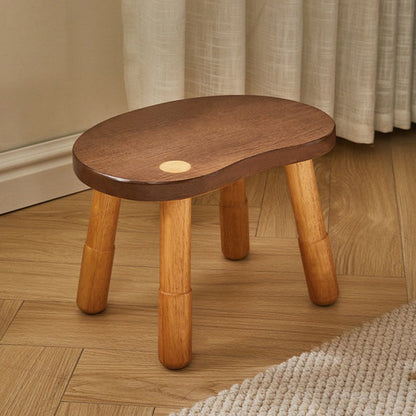 Traditional Rustic Lentil Cashew Shaped Rubberwood Kids Low Stool Backless Armless For Hallway