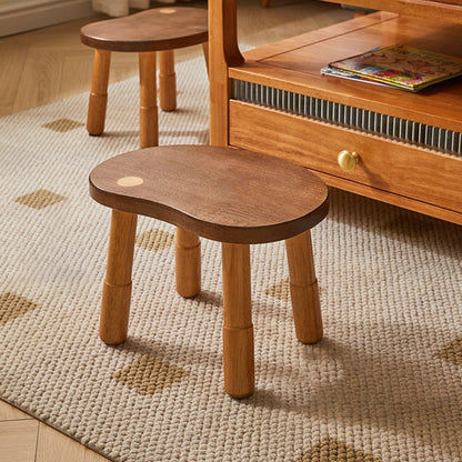 Traditional Rustic Lentil Cashew Shaped Rubberwood Kids Low Stool Backless Armless For Hallway