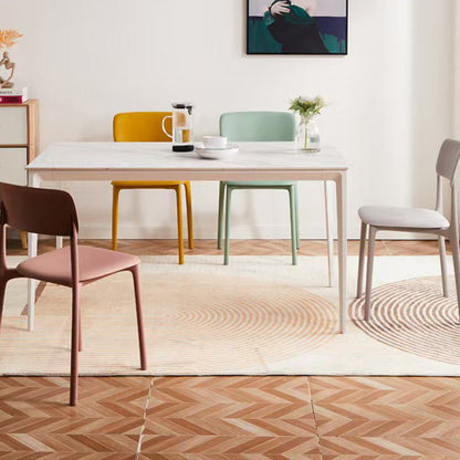Contemporary Nordic Curved Rectangular PP Plastic Stackable Dining Chair Backrest Armless For Dining Room