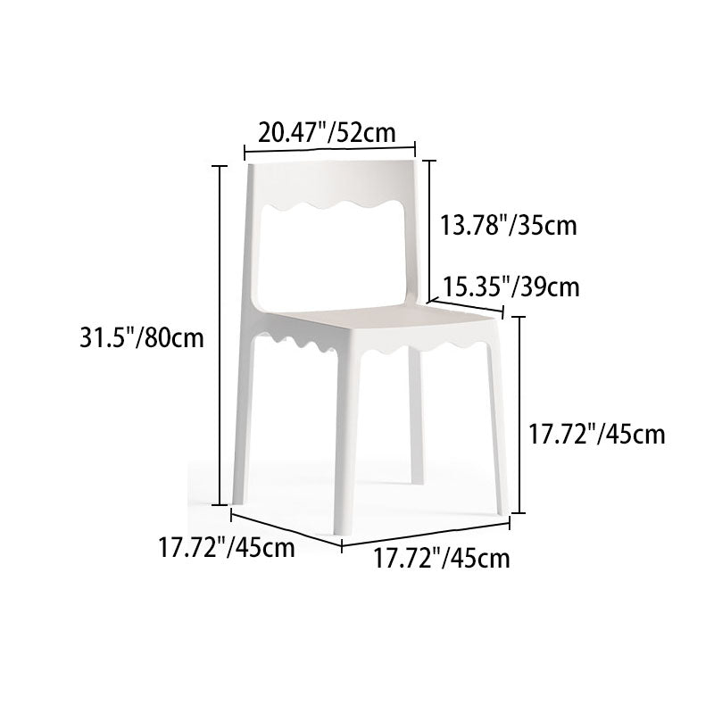 Contemporary Nordic Wave Square PP Plastic Stackable Dining Chair Backrest Armless For Dining Room