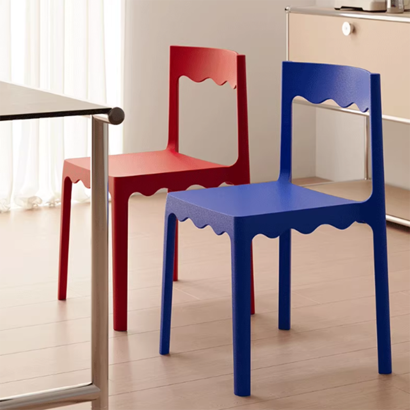 Contemporary Nordic Wave Square PP Plastic Stackable Dining Chair Backrest Armless For Dining Room