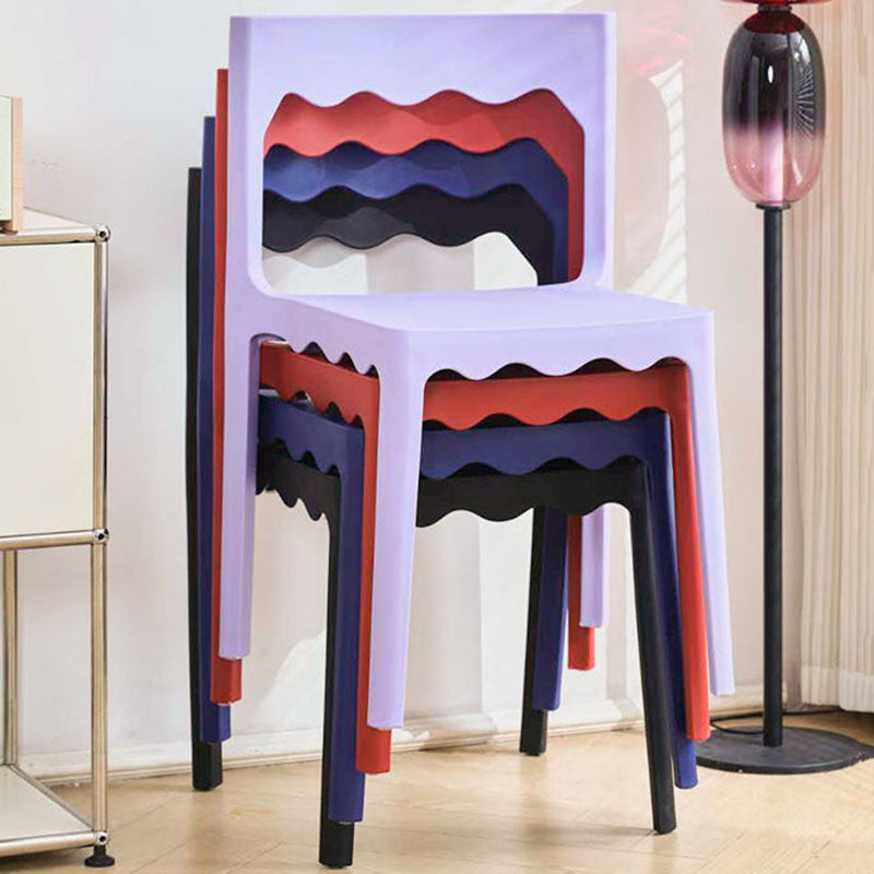 Contemporary Nordic Wave Square PP Plastic Stackable Dining Chair Backrest Armless For Dining Room
