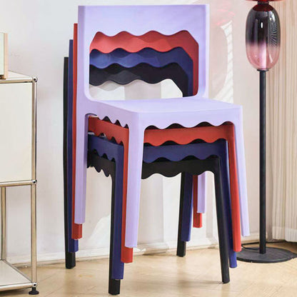 Contemporary Nordic Wave Square PP Plastic Stackable Dining Chair Backrest Armless For Dining Room