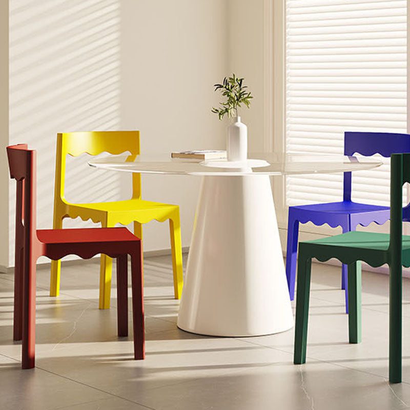 Contemporary Nordic Wave Square PP Plastic Stackable Dining Chair Backrest Armless For Dining Room