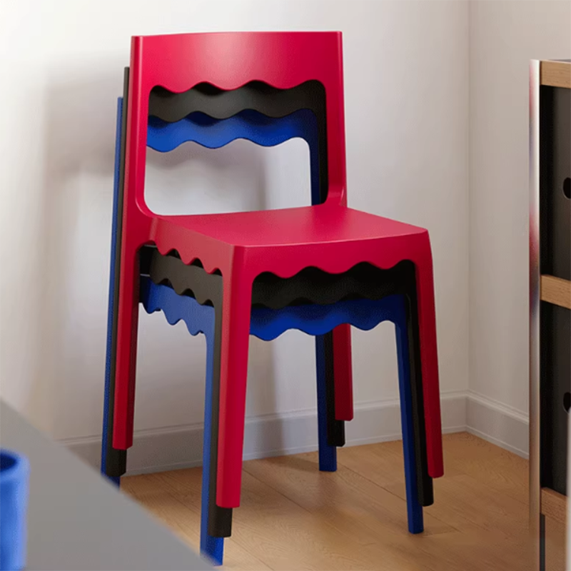 Contemporary Nordic Wave Square PP Plastic Stackable Dining Chair Backrest Armless For Dining Room