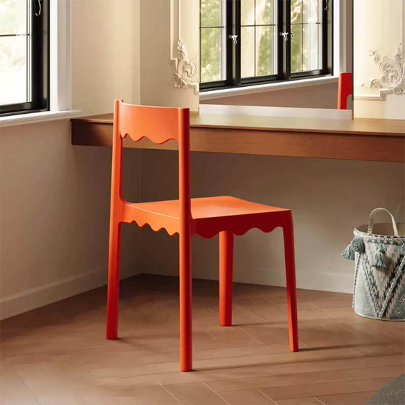 Contemporary Nordic Wave Square PP Plastic Stackable Dining Chair Backrest Armless For Dining Room