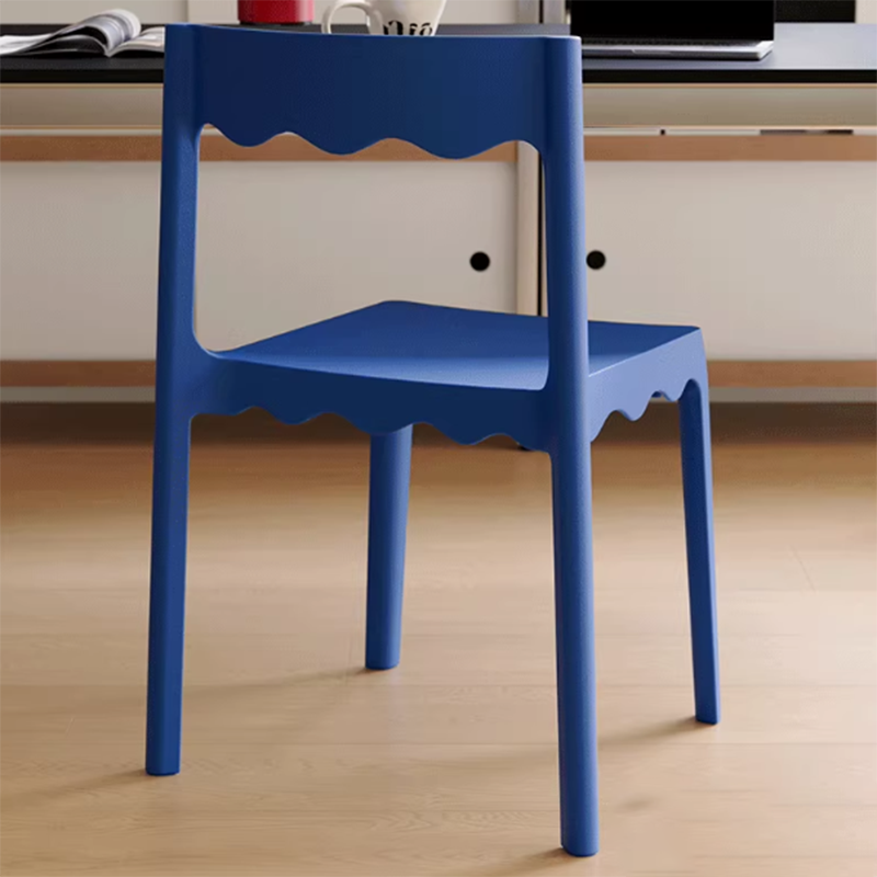 Contemporary Nordic Wave Square PP Plastic Stackable Dining Chair Backrest Armless For Dining Room