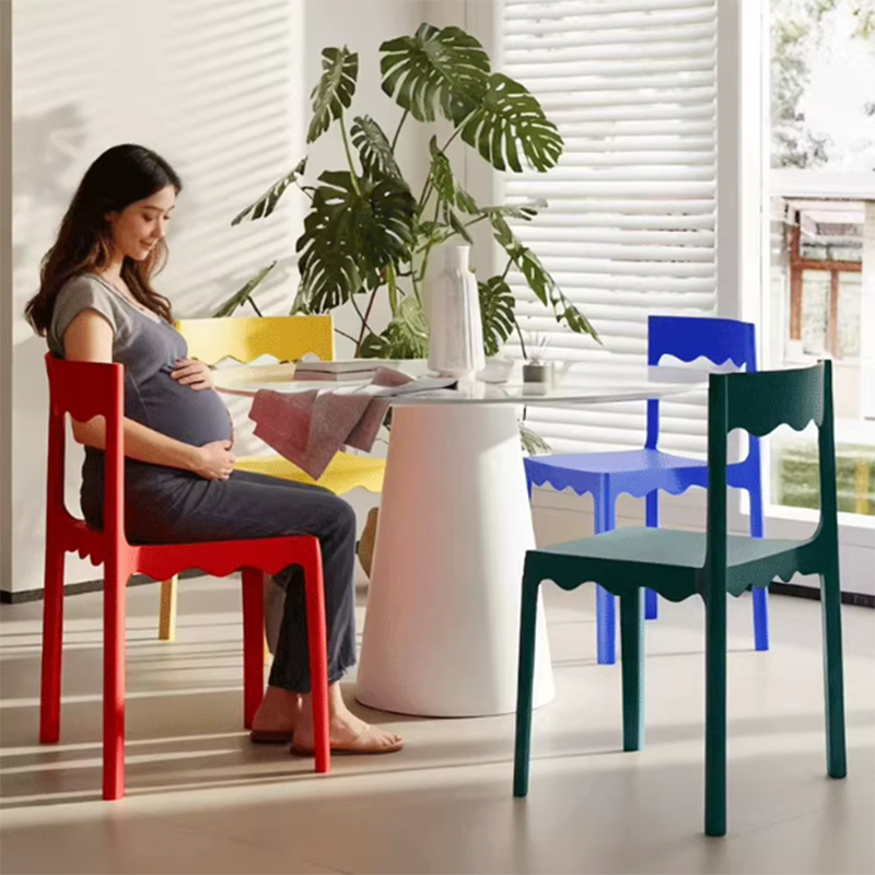 Contemporary Nordic Wave Square PP Plastic Stackable Dining Chair Backrest Armless For Dining Room