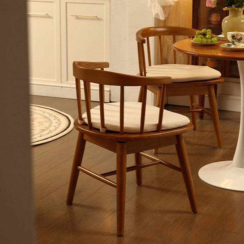 Traditional French Rubberwood Curved Rotatable Dining Chair Backrest Armless For Living Room & Dining Room