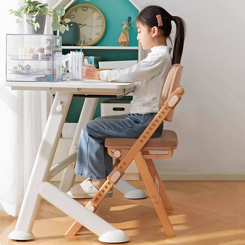 Modern Minimalist Triangular Cat Scratching Leather Beech & Solid Wood Plywood Adjustable Kids Desk Chair Backrest Armrest For Study