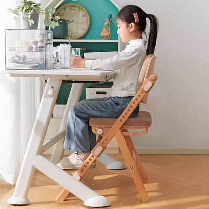 Modern Minimalist Triangular Cat Scratching Leather Beech & Solid Wood Plywood Adjustable Kids Desk Chair Backrest Armrest For Study