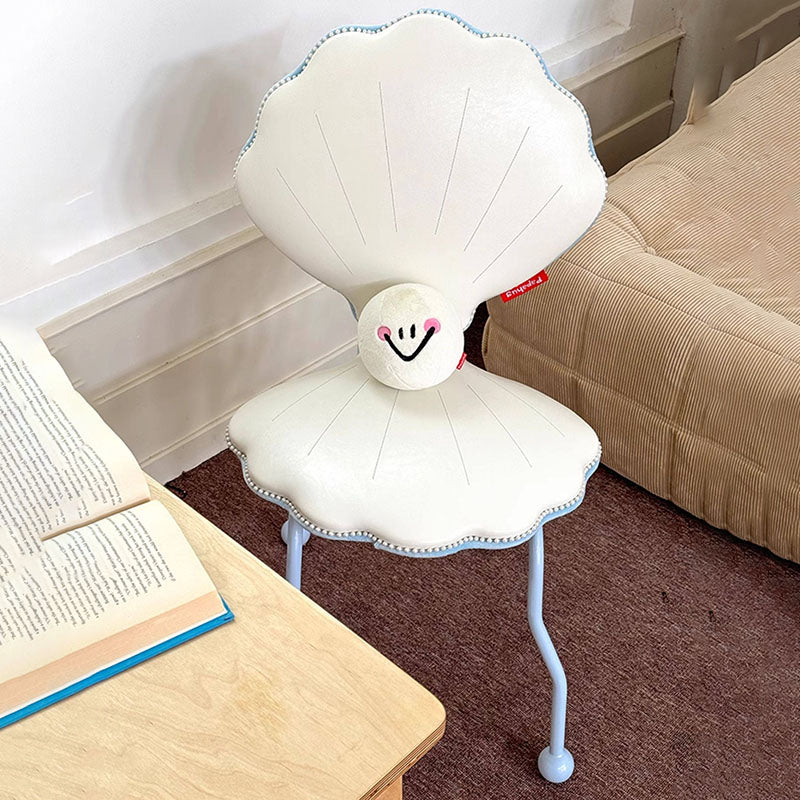 Contemporary Nordic Shell-Shaped Iron PU Leather Solid Wood Plywood Dining Chair Backrest For Dining Room