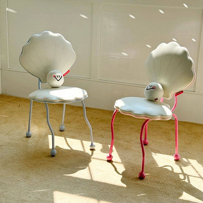 Contemporary Nordic Shell-Shaped Iron PU Leather Solid Wood Plywood Dining Chair Backrest For Dining Room