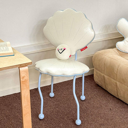Contemporary Nordic Shell-Shaped Iron PU Leather Solid Wood Plywood Dining Chair Backrest For Dining Room