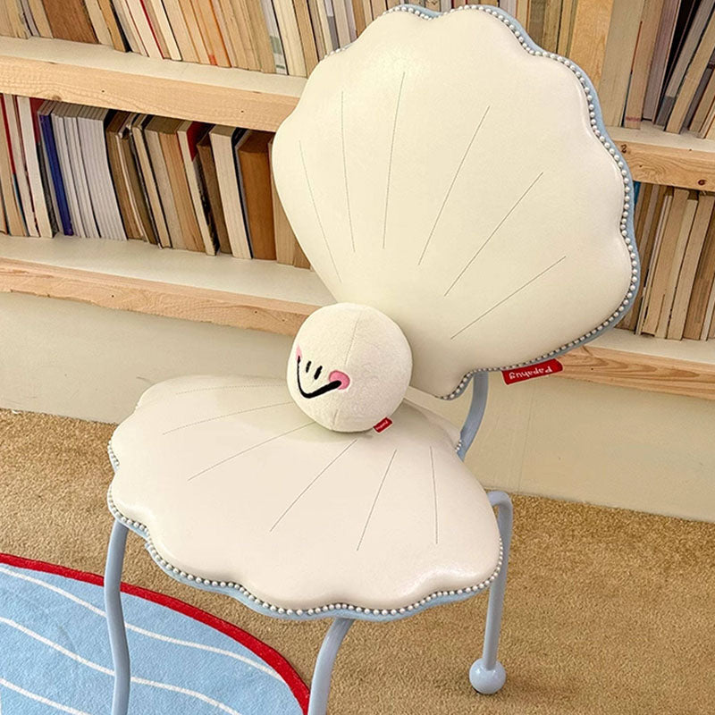 Contemporary Nordic Shell-Shaped Iron PU Leather Solid Wood Plywood Dining Chair Backrest For Dining Room