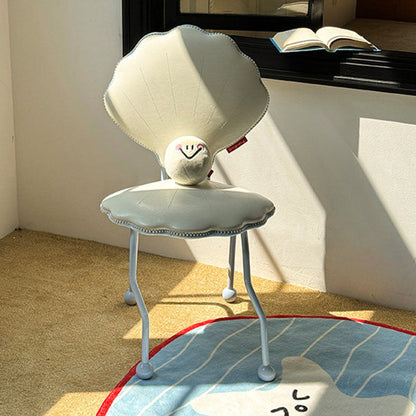 Contemporary Nordic Shell-Shaped Iron PU Leather Solid Wood Plywood Dining Chair Backrest For Dining Room