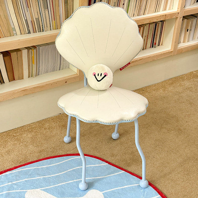Contemporary Nordic Shell-Shaped Iron PU Leather Solid Wood Plywood Dining Chair Backrest For Dining Room
