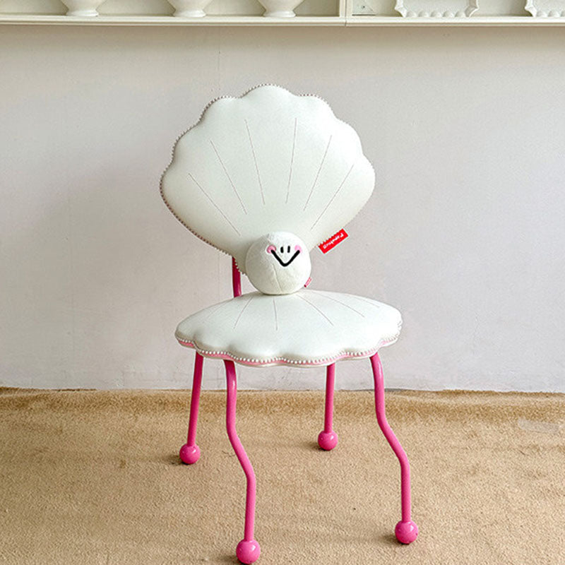 Contemporary Nordic Shell-Shaped Iron PU Leather Solid Wood Plywood Dining Chair Backrest For Dining Room