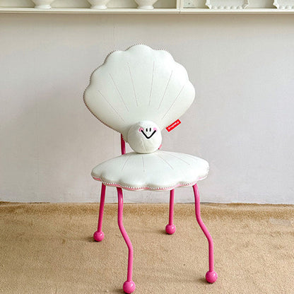 Contemporary Nordic Shell-Shaped Iron PU Leather Solid Wood Plywood Dining Chair Backrest For Dining Room