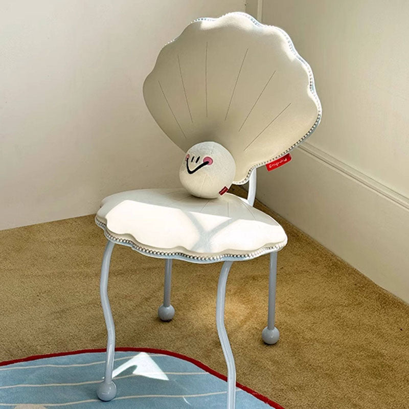 Contemporary Nordic Shell-Shaped Iron PU Leather Solid Wood Plywood Dining Chair Backrest For Dining Room
