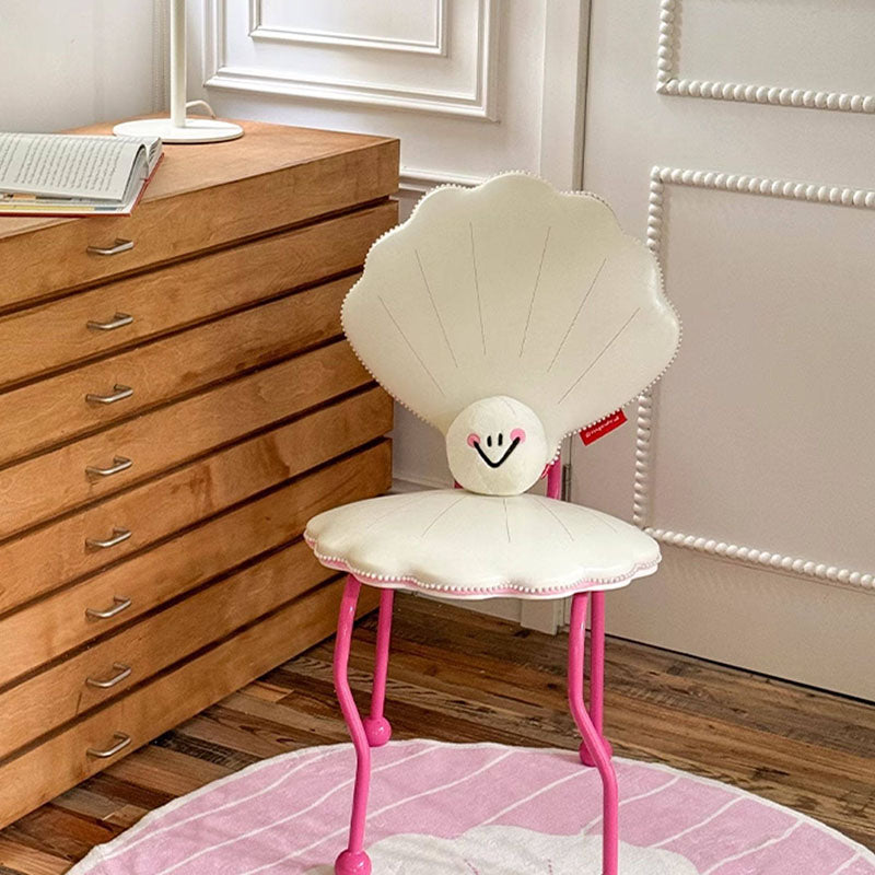 Contemporary Nordic Shell-Shaped Iron PU Leather Solid Wood Plywood Dining Chair Backrest For Dining Room