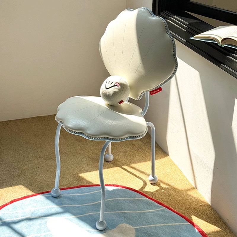 Contemporary Nordic Shell-Shaped Iron PU Leather Solid Wood Plywood Dining Chair Backrest For Dining Room