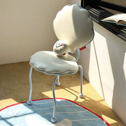 Contemporary Nordic Shell-Shaped Iron PU Leather Solid Wood Plywood Dining Chair Backrest For Dining Room