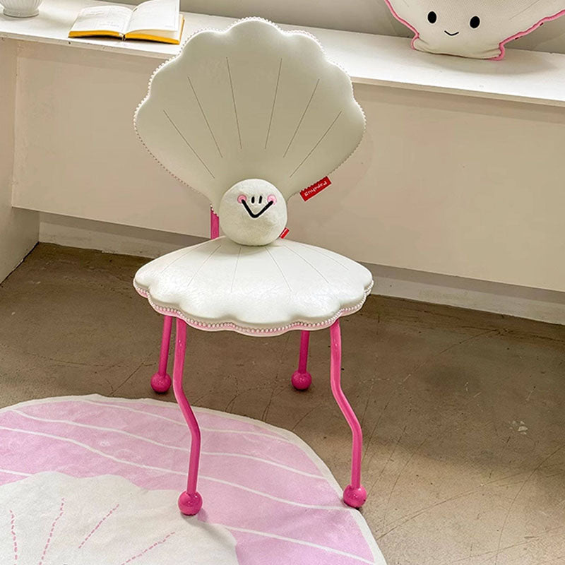 Contemporary Nordic Shell-Shaped Iron PU Leather Solid Wood Plywood Dining Chair Backrest For Dining Room