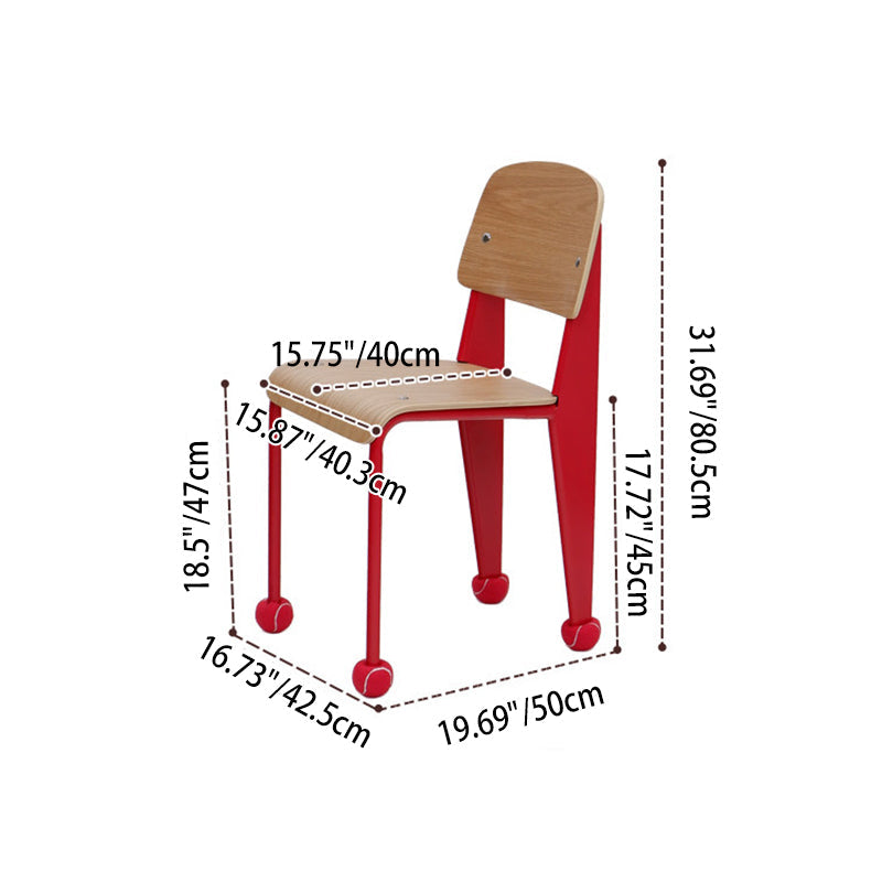 Contemporary Creative Geometric Oak Plywood Carbon Steel Dining Chair Backrest Armless For Dining Room