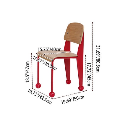 Contemporary Creative Geometric Oak Plywood Carbon Steel Dining Chair Backrest Armless For Dining Room