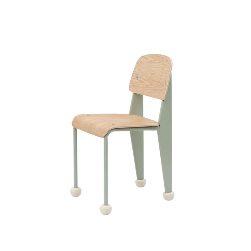 Contemporary Creative Geometric Oak Plywood Carbon Steel Dining Chair Backrest Armless For Dining Room