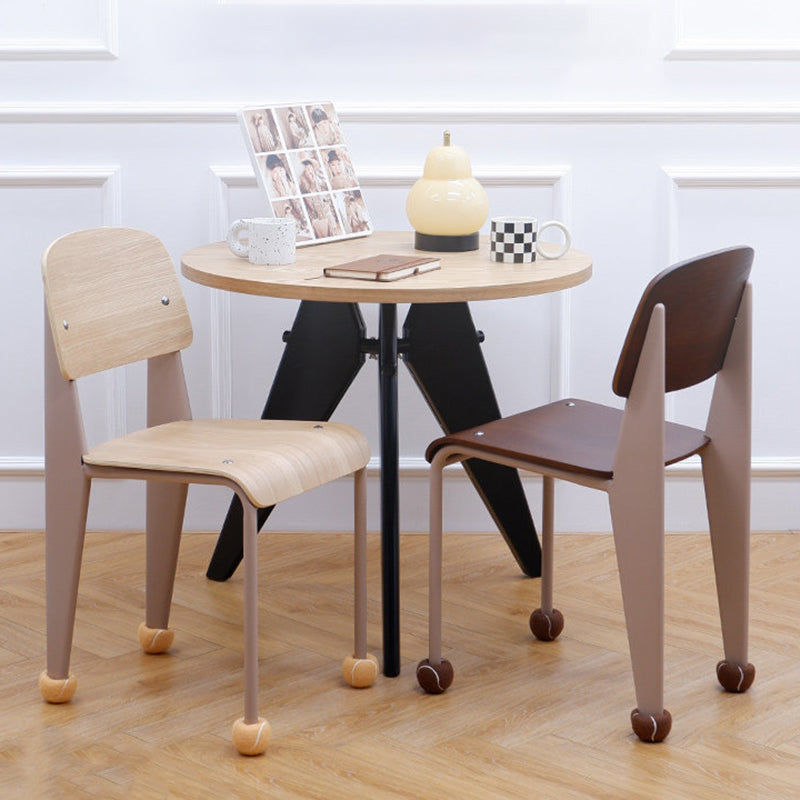 Contemporary Creative Geometric Oak Plywood Carbon Steel Dining Chair Backrest Armless For Dining Room