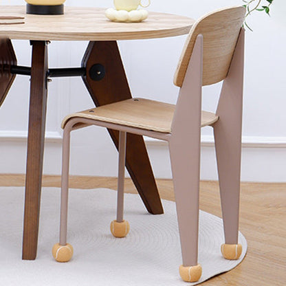 Contemporary Creative Geometric Oak Plywood Carbon Steel Dining Chair Backrest Armless For Dining Room