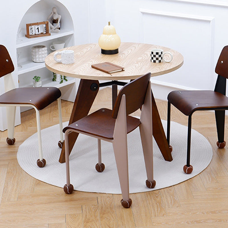 Contemporary Creative Geometric Oak Plywood Carbon Steel Dining Chair Backrest Armless For Dining Room