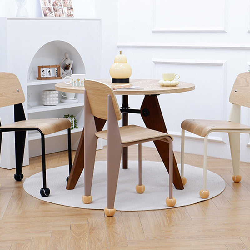 Contemporary Creative Geometric Oak Plywood Carbon Steel Dining Chair Backrest Armless For Dining Room