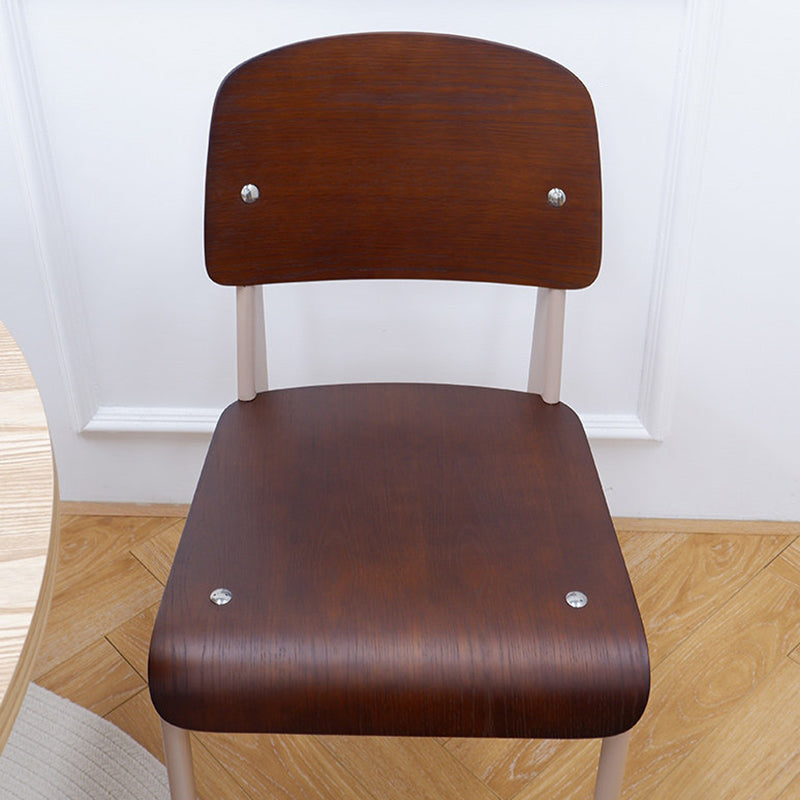Contemporary Creative Geometric Oak Plywood Carbon Steel Dining Chair Backrest Armless For Dining Room