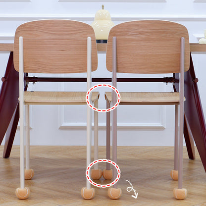 Contemporary Creative Geometric Oak Plywood Carbon Steel Dining Chair Backrest Armless For Dining Room