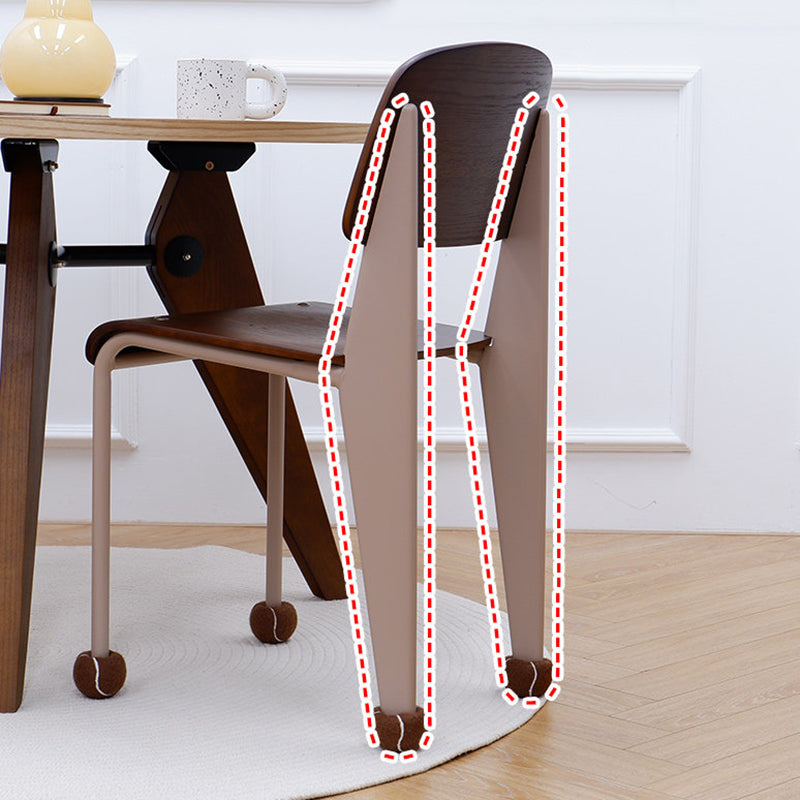 Contemporary Creative Geometric Oak Plywood Carbon Steel Dining Chair Backrest Armless For Dining Room