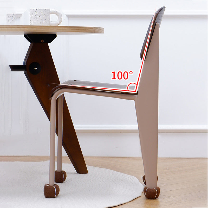 Contemporary Creative Geometric Oak Plywood Carbon Steel Dining Chair Backrest Armless For Dining Room